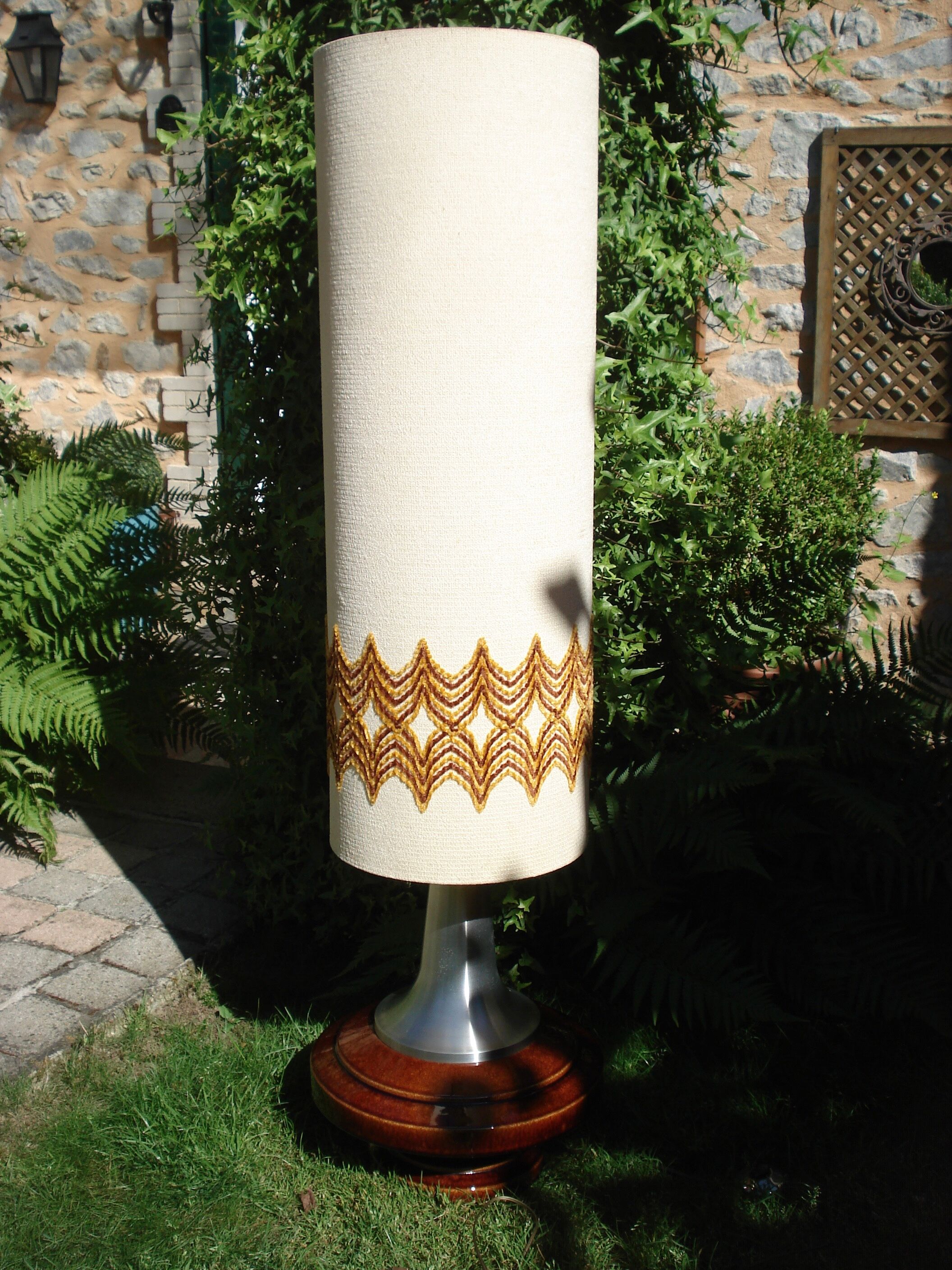 Floor lamp base ceramic ball vintage and aluminum brush 1970