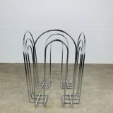 Postmodern chrome metal magazine rack from the 1980s.