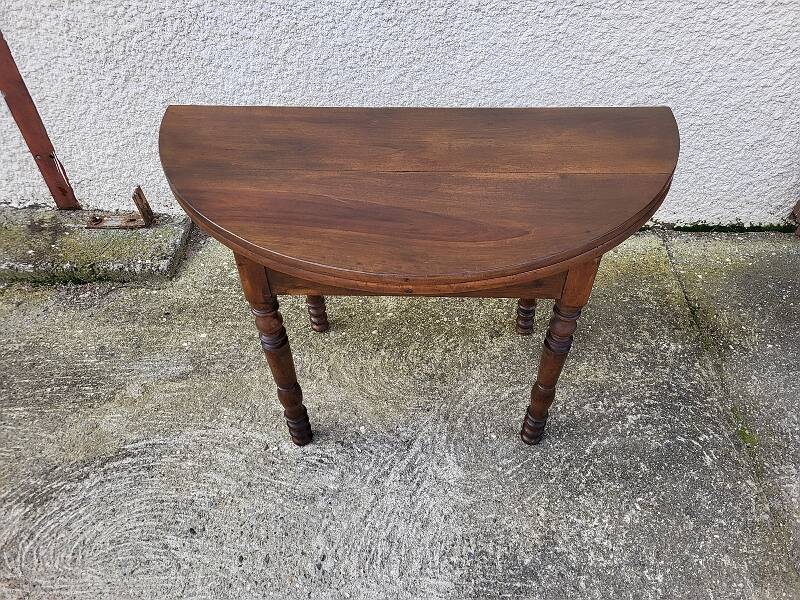 Table demi lune en noyer massif louis philippe du xix ème siecle