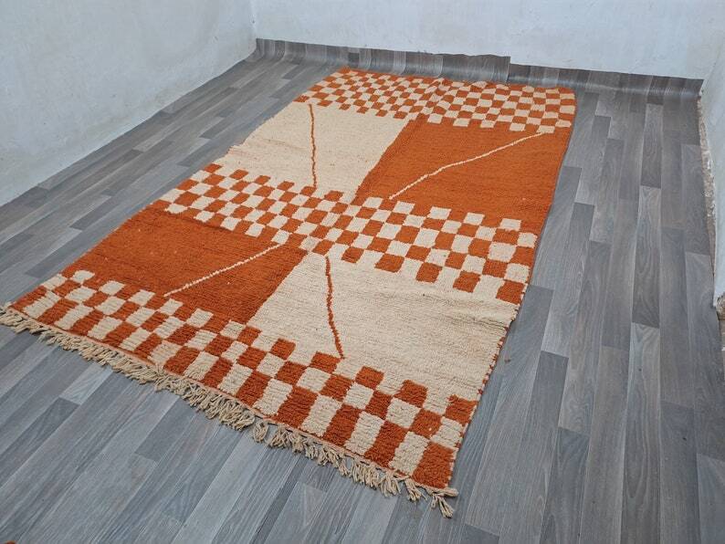 Traditional orange handwoven Berber rug, size 140 x 260 cm
