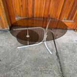 Coffee oval table with metal legs and smoky glass top, 1990s