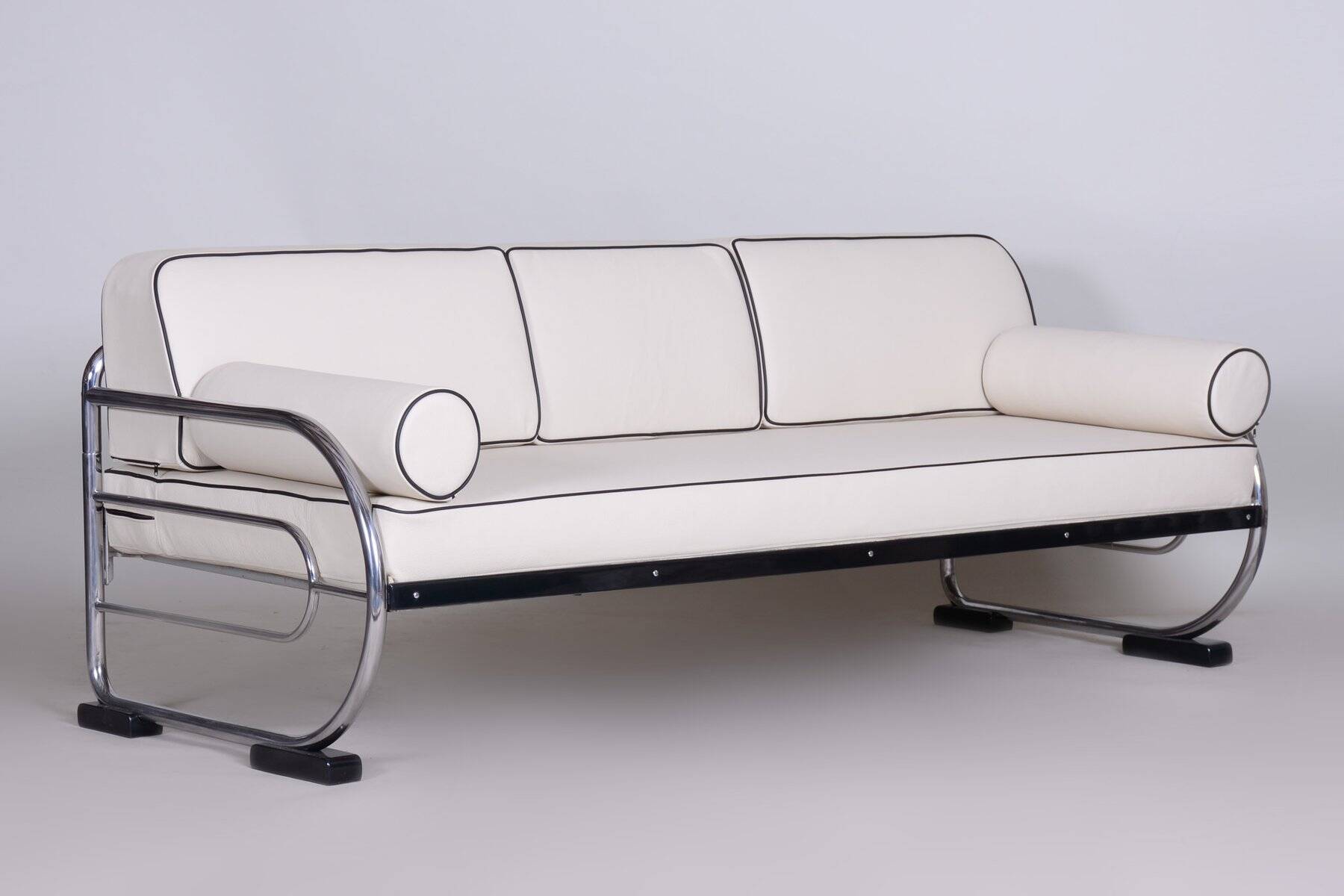 Bauhaus Sofa in Chrome, Steel, Leather by R. Slezák for Slezak Factories, Czech, 1930s