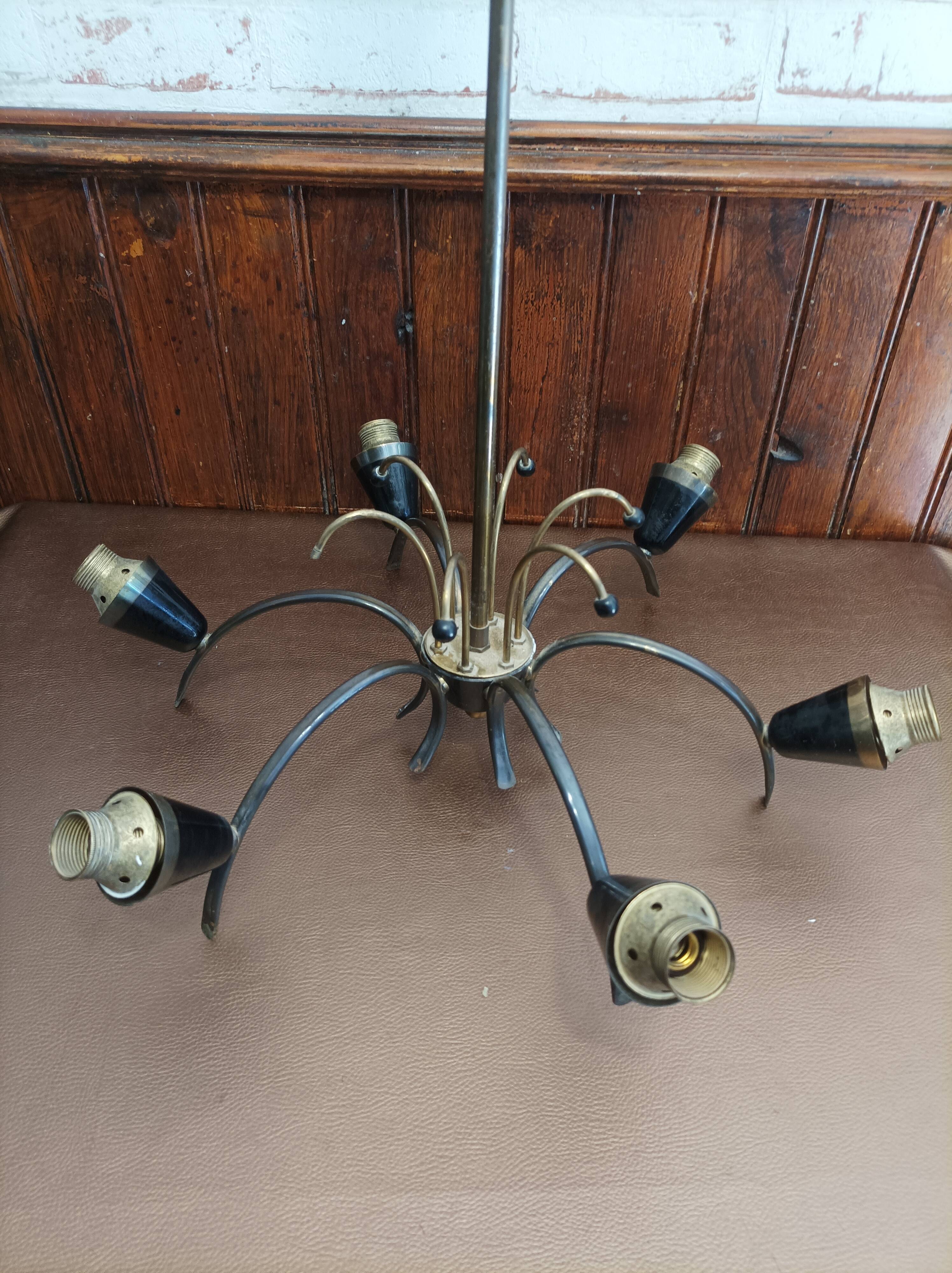 Hanging lamp 6 branches tulips vintage glass 50/60