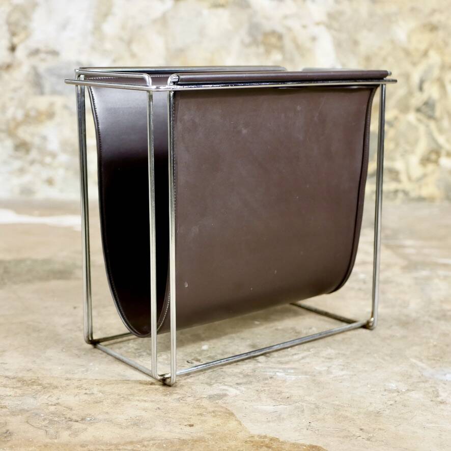 Gérard Rignault faux leather and metal magazine rack