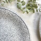 3 Assiettes en faïence Italienne mouchetée noir et blanc