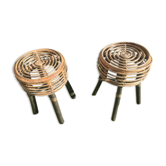 Two rattan stools 80s