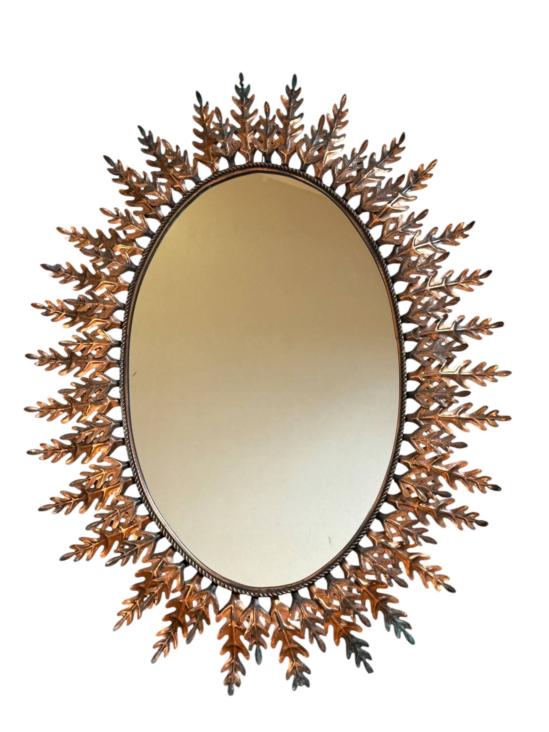 Oval sun mirror wrought iron from the 1950s Italy