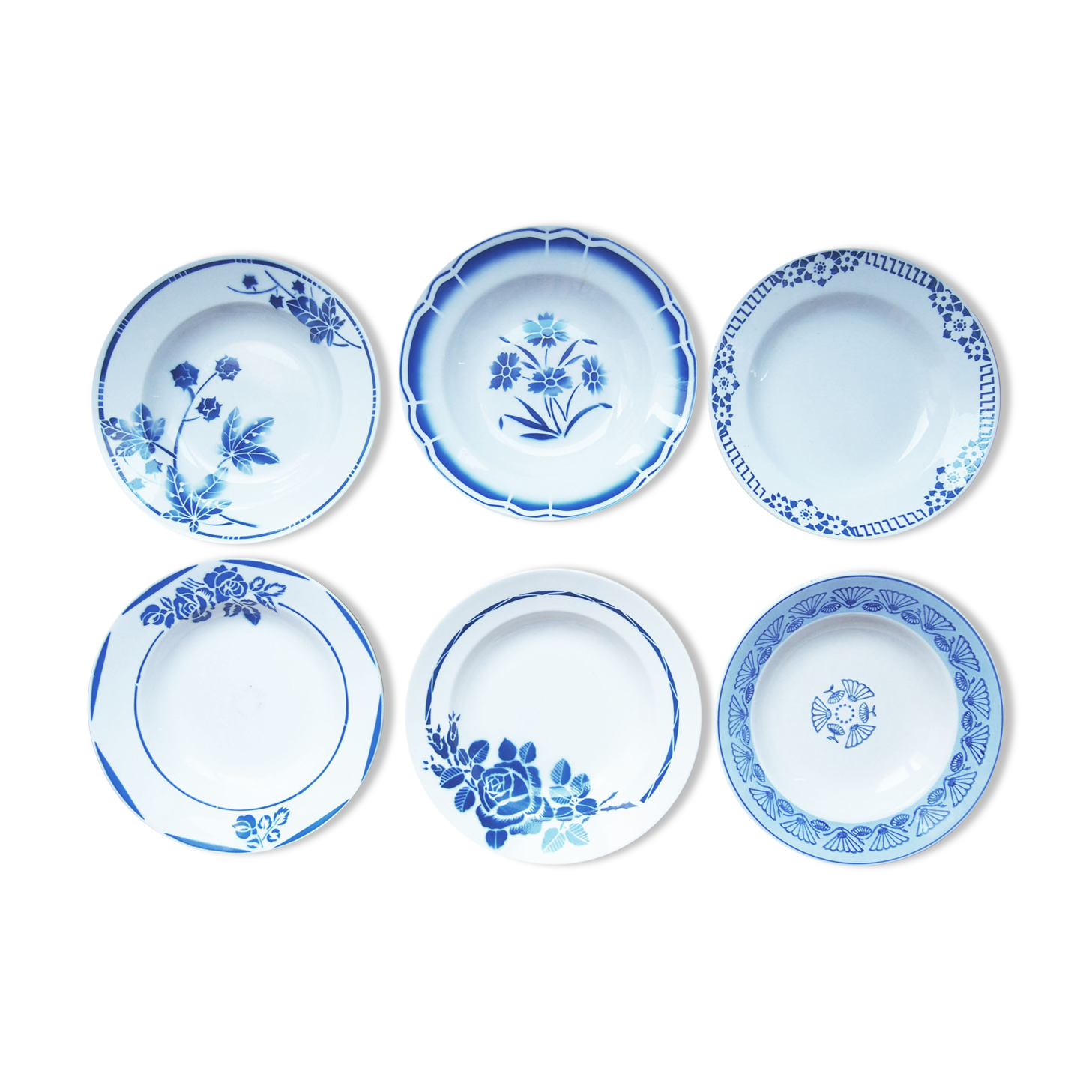 Ensemble de 6 assiettes bleues