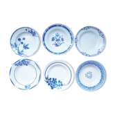 Ensemble de 6 assiettes bleues