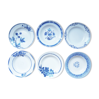 Ensemble de 6 assiettes bleues