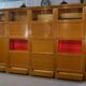 Modular furniture set by Pierre Cruege for Martin Dupuis in light oak, 1960