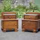 Pair of wooden nightstands, art deco style wooden bedside table, wood and marble table
