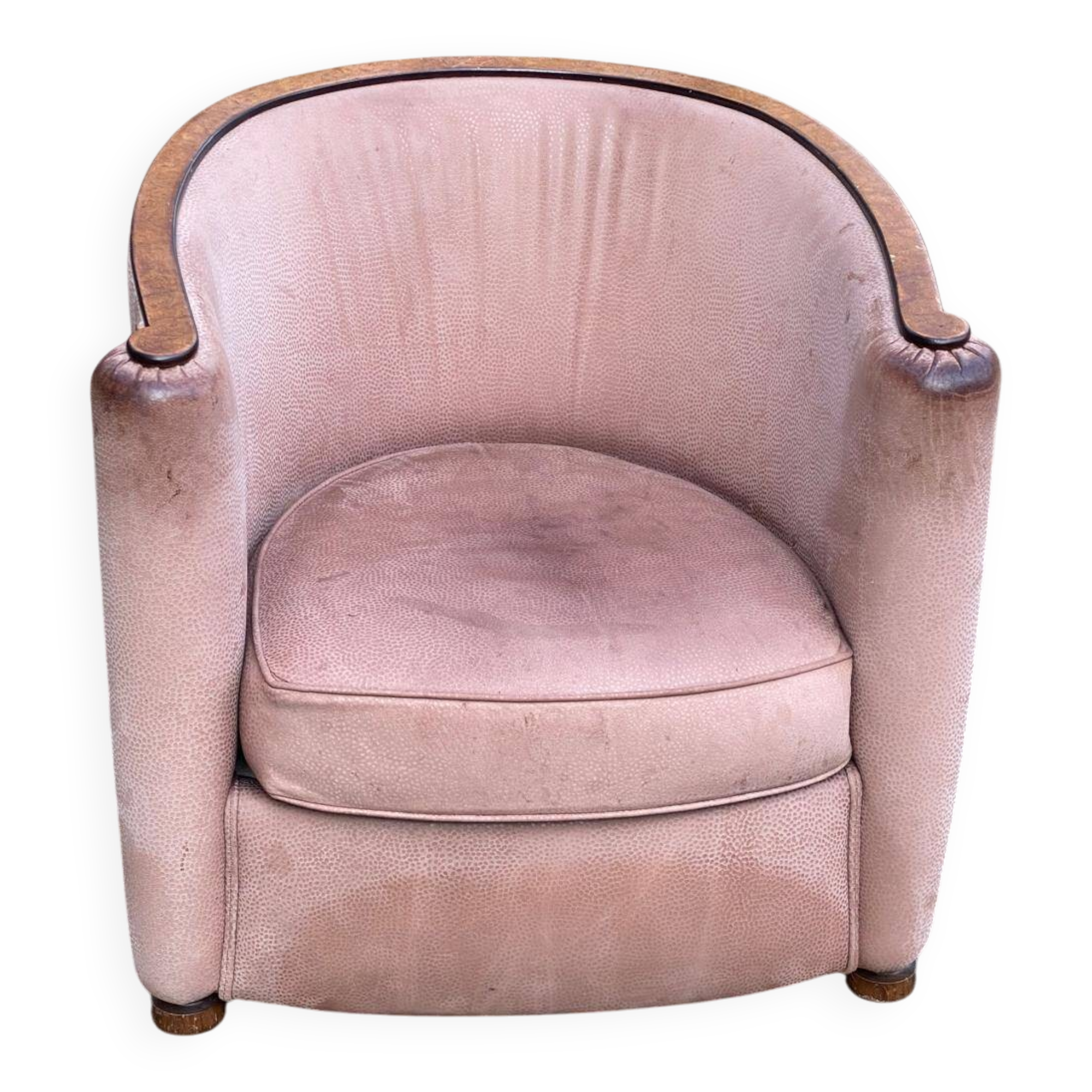 Art Deco club armchair Daisy Simon in beige leather and wood.