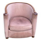 Art Deco club armchair Daisy Simon in beige leather and wood.