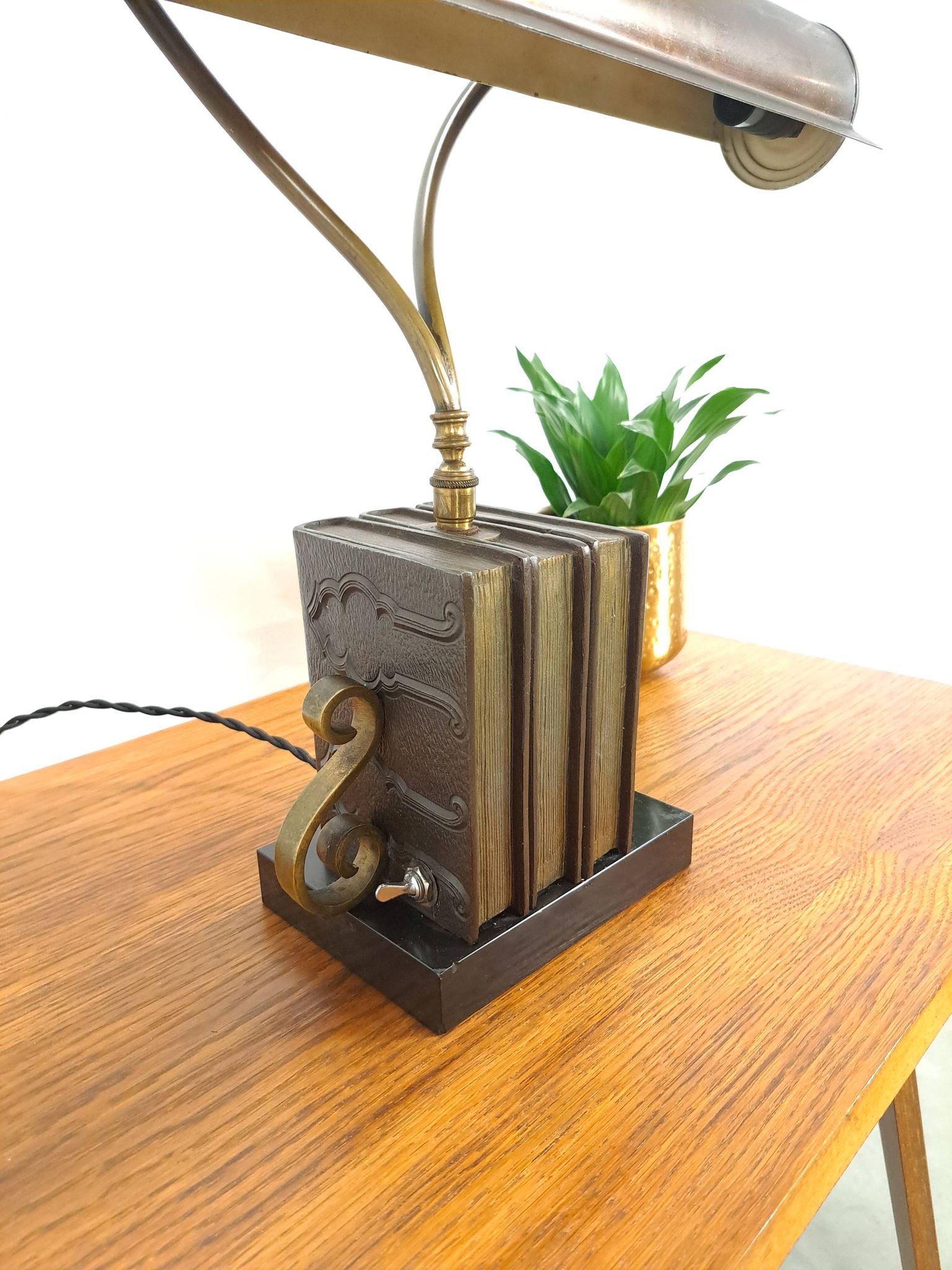 Lampe de bureau en bronze, lampe de banquier