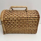 Cage Cat carrier basket in wicker/rattan, vintage