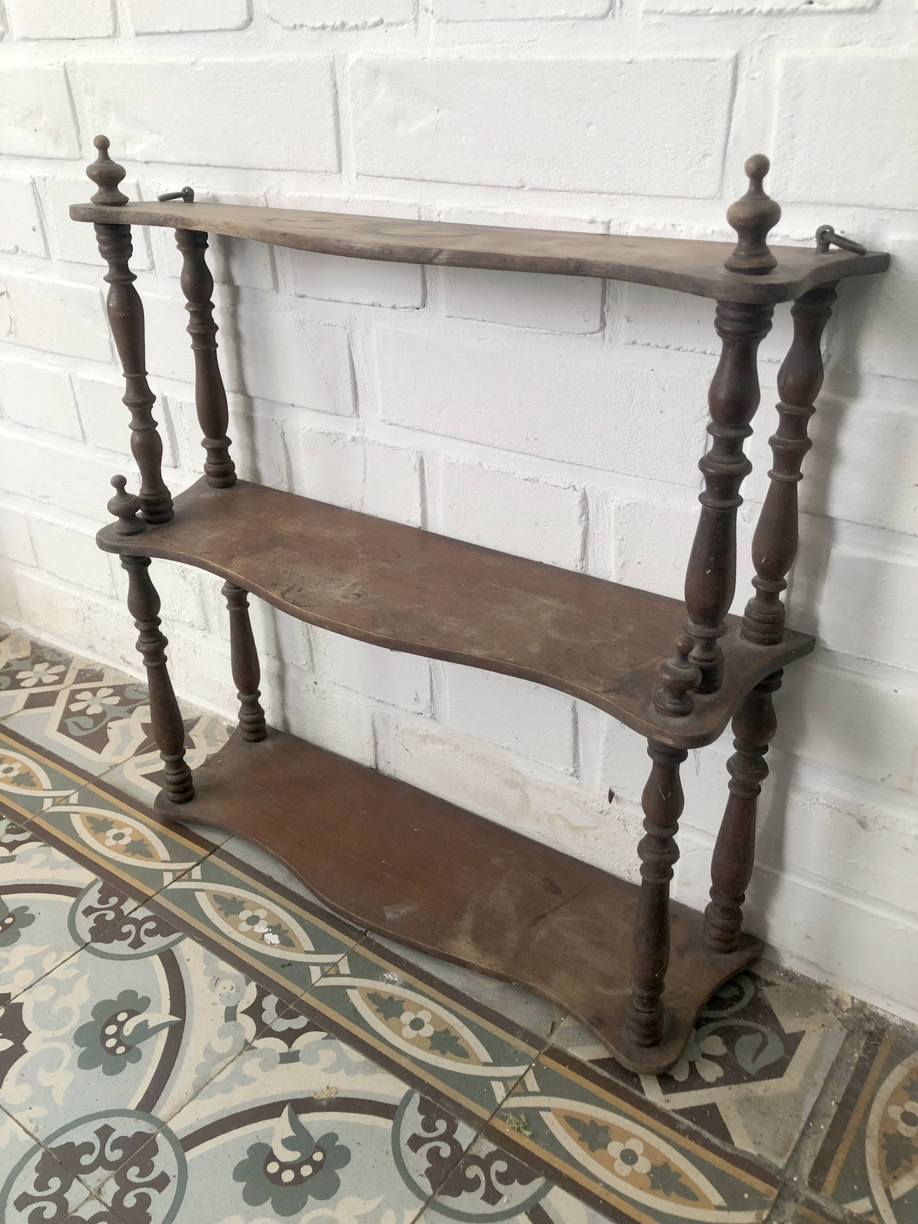 19th-century turned wooden wall shelf in Napoleon III style.
