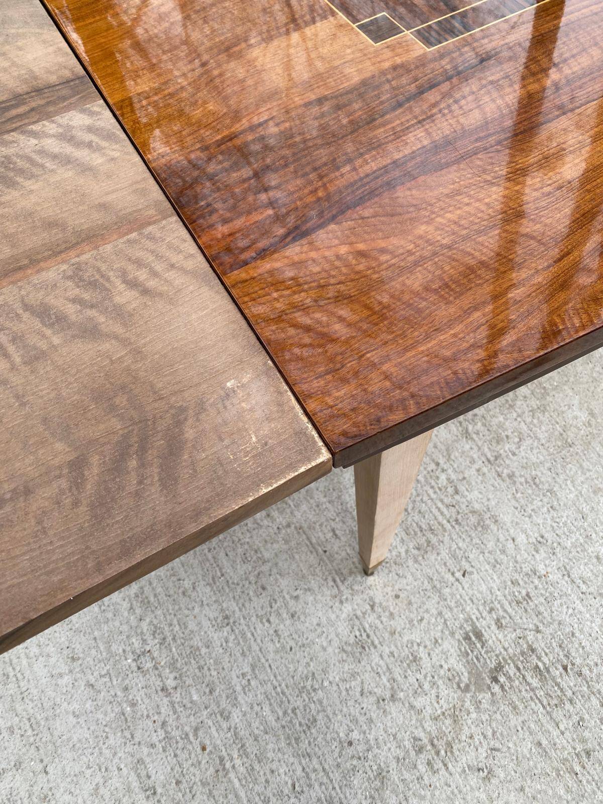 Scandinavian extendable dining table in wood and beautiful lacquered marquetry 230cm