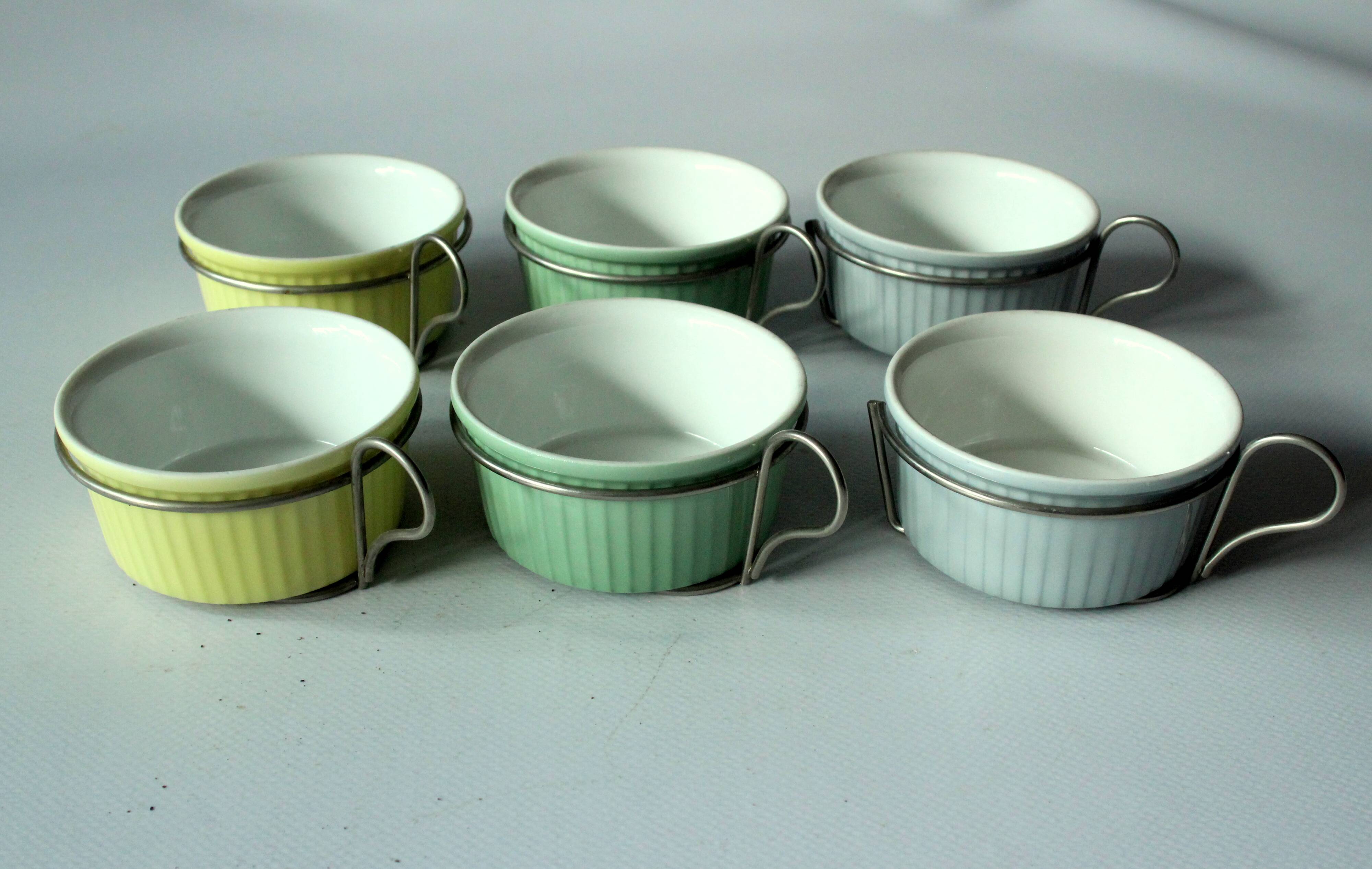 1950s - 6 Round ceramic souffle dishes with holder - made by Rosenthal