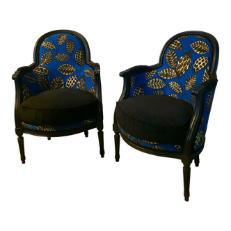 2 old shepherdess armchairs completely restored
