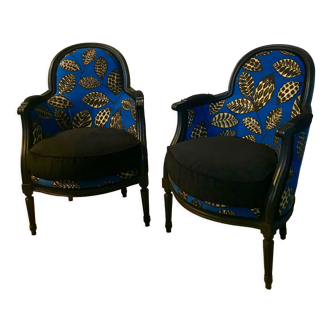 2 fully restored antique bergère armchairs