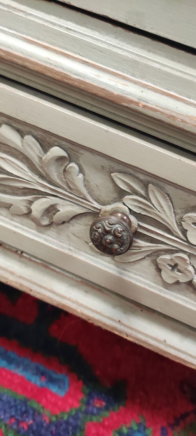 Wardrobe 3 doors, 3 drawers Louis XVI style patinated