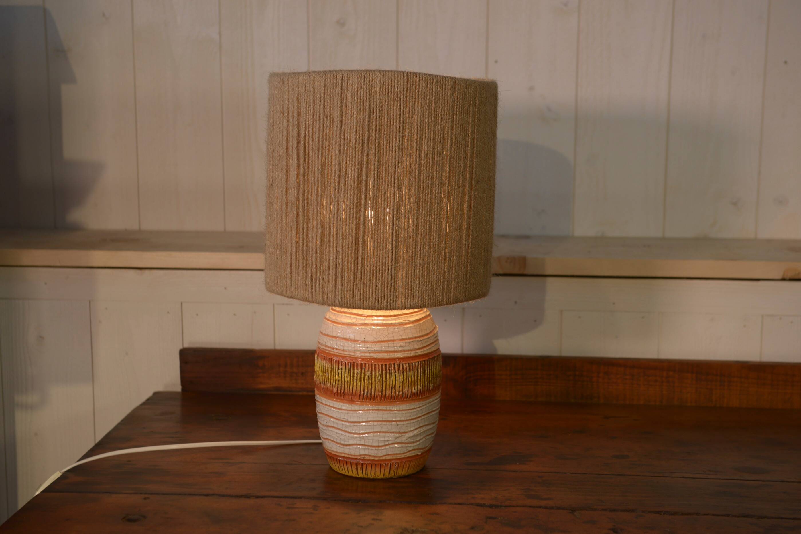 Ceramic lamp with linen shade, 1950s - 1960s