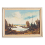 Tableau « L'étang d'automne », design scandinave, années 1970