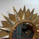 Golden sunburst mirror with wooden rays - 1950s