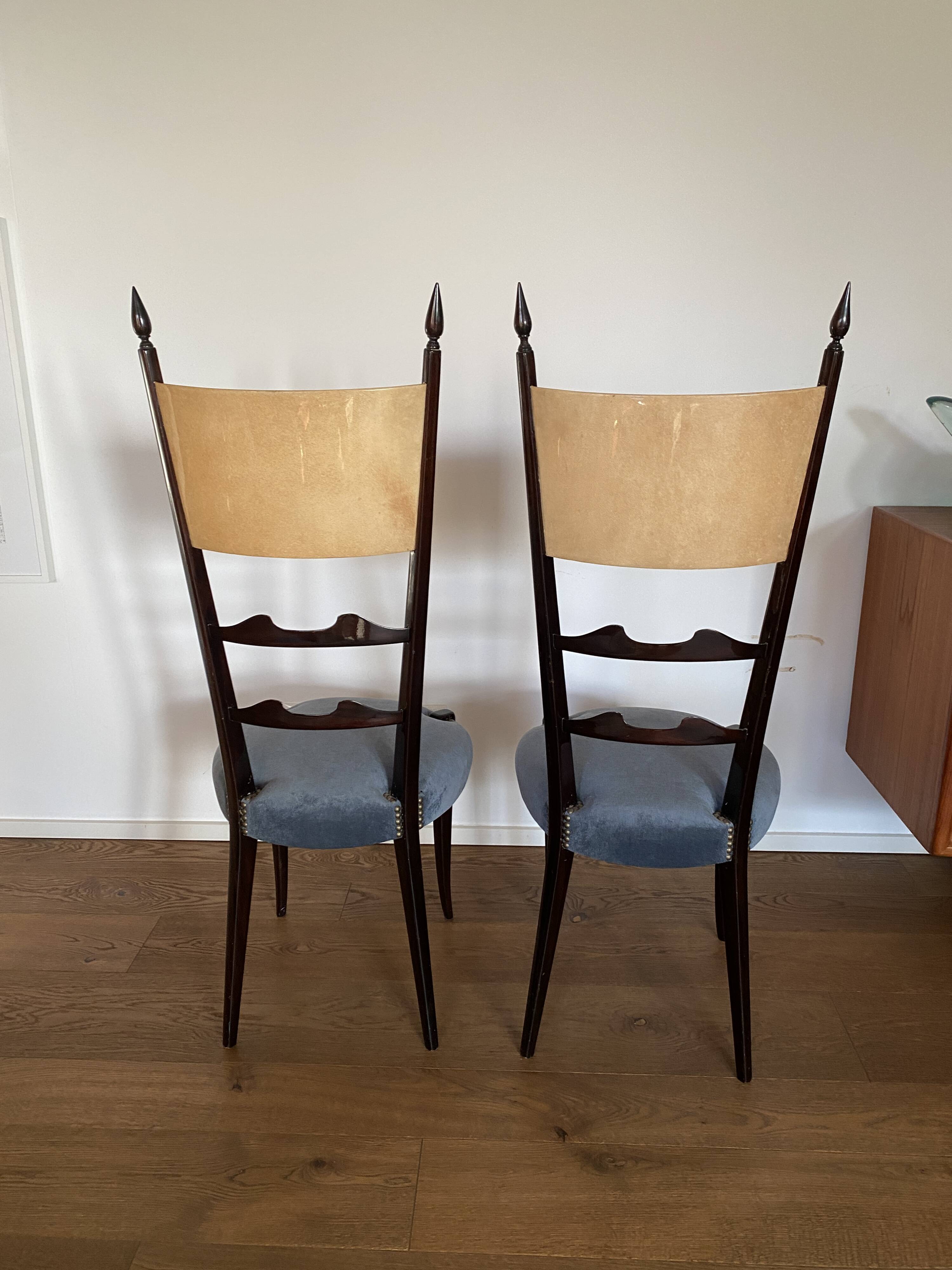 Set of four Italian Mid-Century Modern High Back dining chairs by Aldo Tura