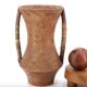 Wooden amphora vase, handles covered with wicker, 1970s.