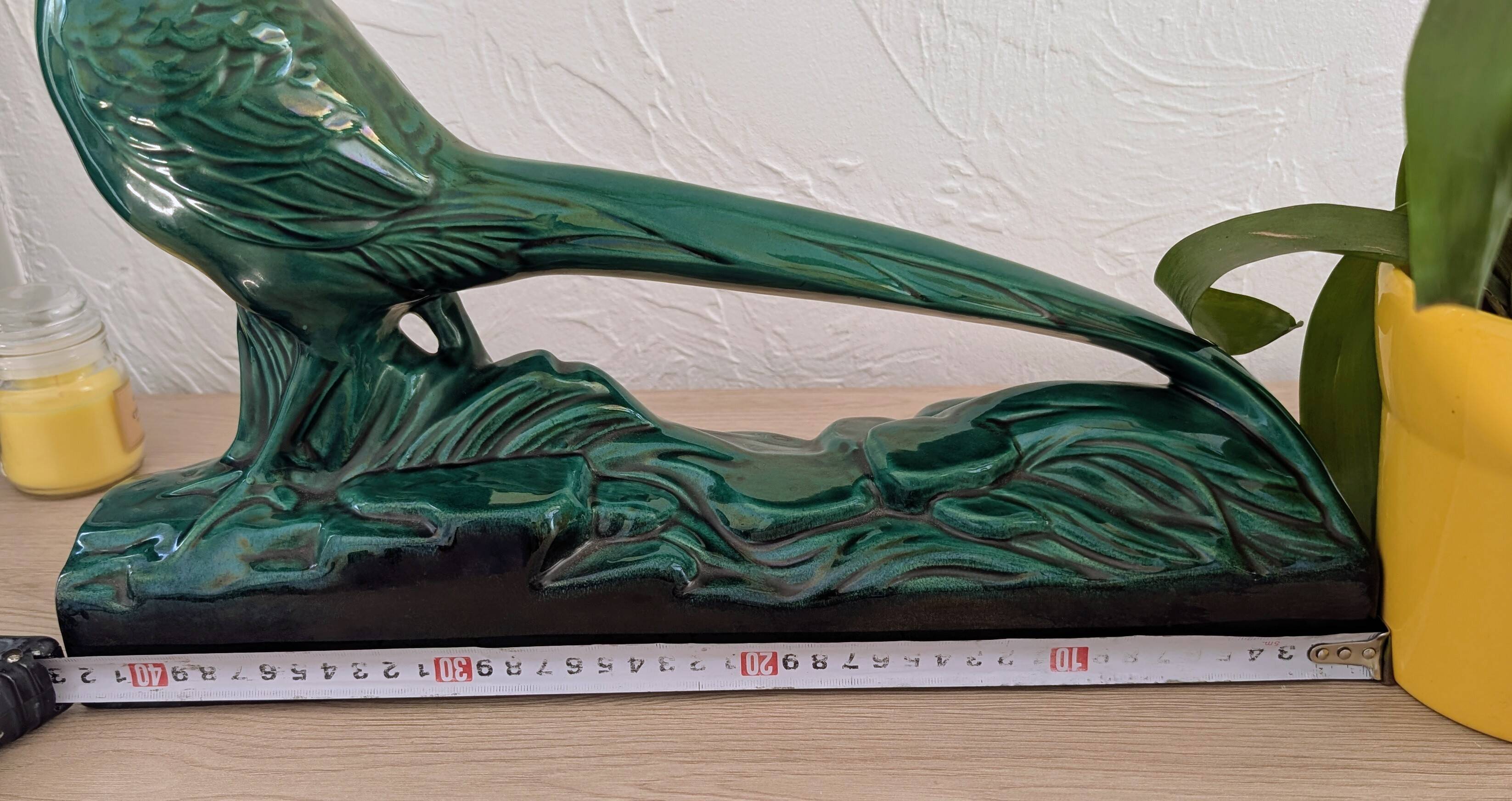 Set of green Art Deco ceramics - Large Pheasant & Shepherd Dog Vinta