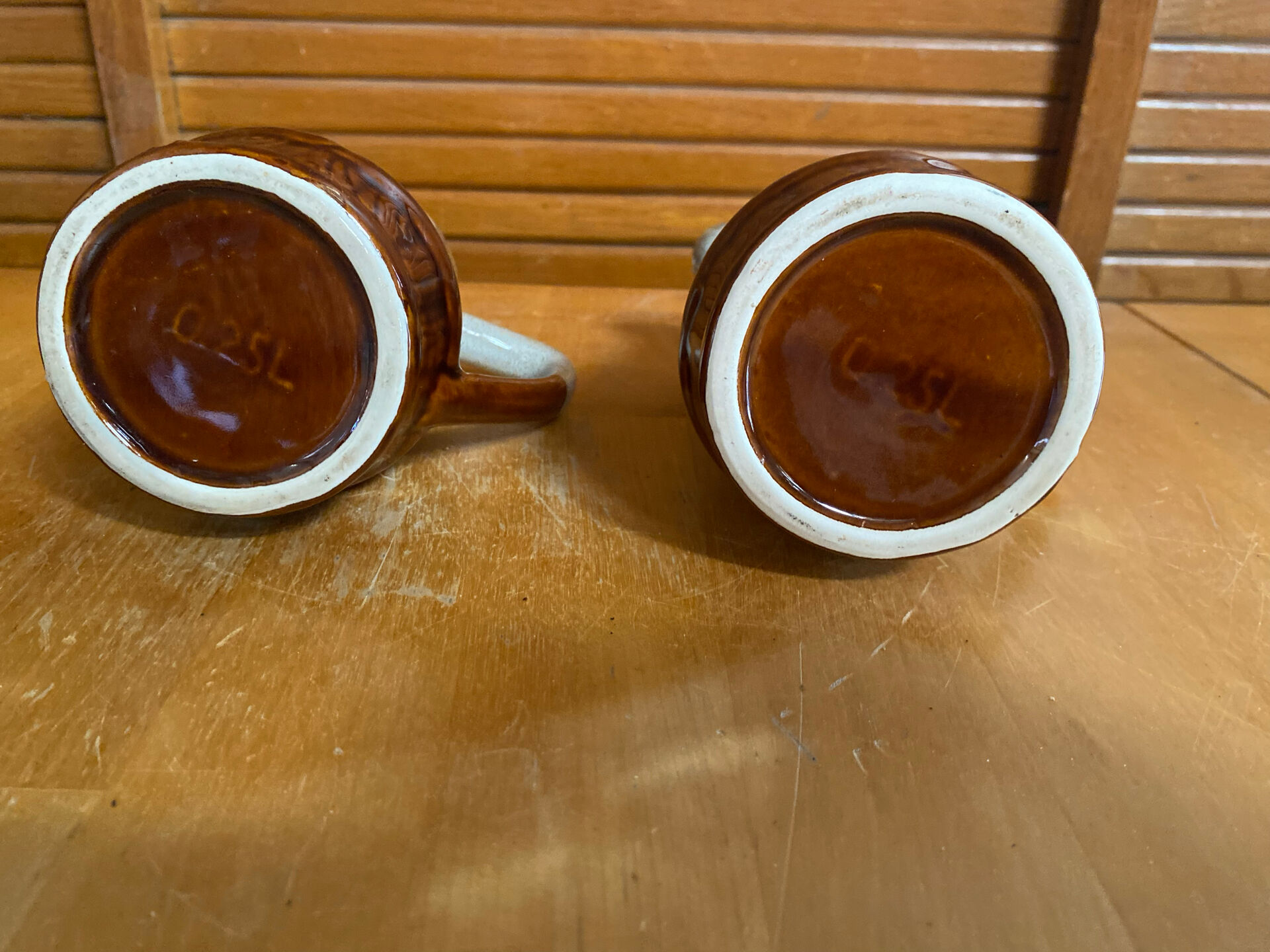 Pair of vintage revol barrel-shaped ceramic jugs 0.25l