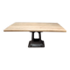 Industrial table with oak top and cast iron central leg