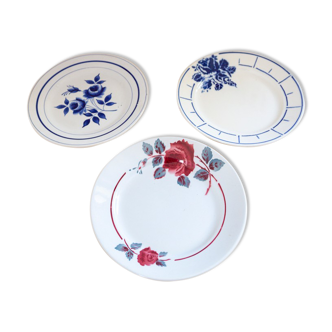 Assortment of 3 vintage blue and red flower plates