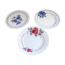 Assortment of 3 vintage blue and red flower plates