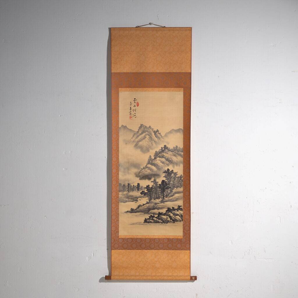 Kakejiku, ancient Japanese landscape in ink on paper – Japan, around 1900.