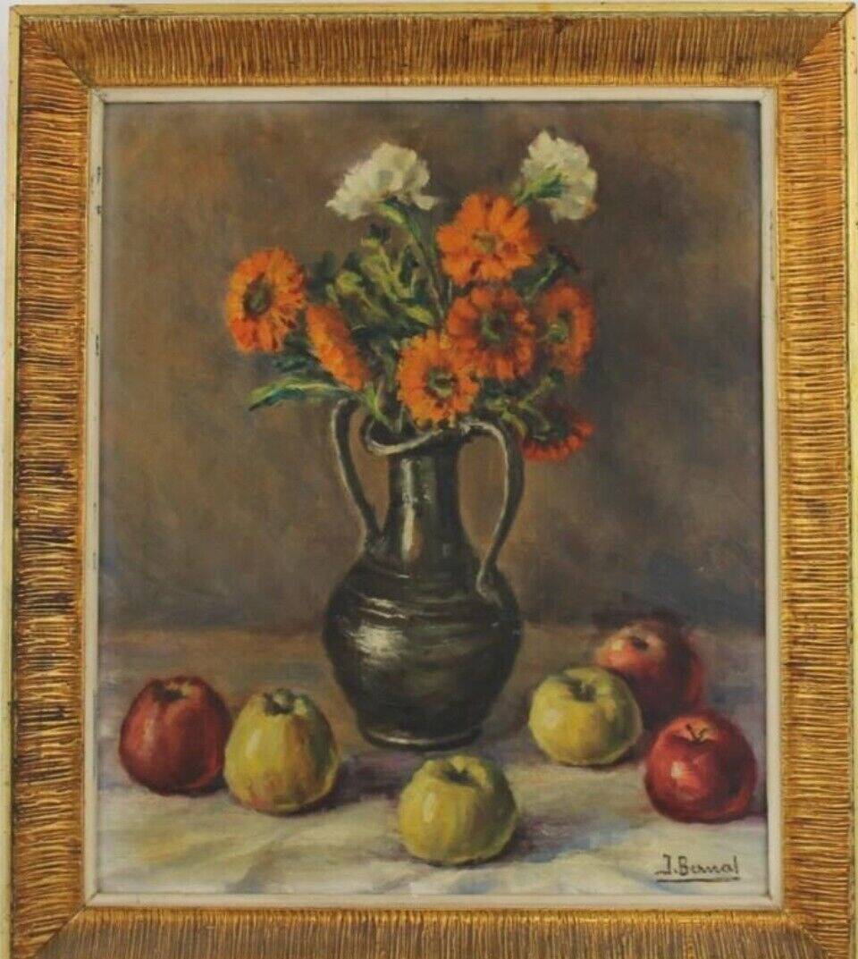 Nature morte contemporaine originale avec fruits et fleurs