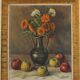 Nature morte contemporaine originale avec fruits et fleurs