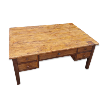 Antique wooden coffee table with 5 drawers