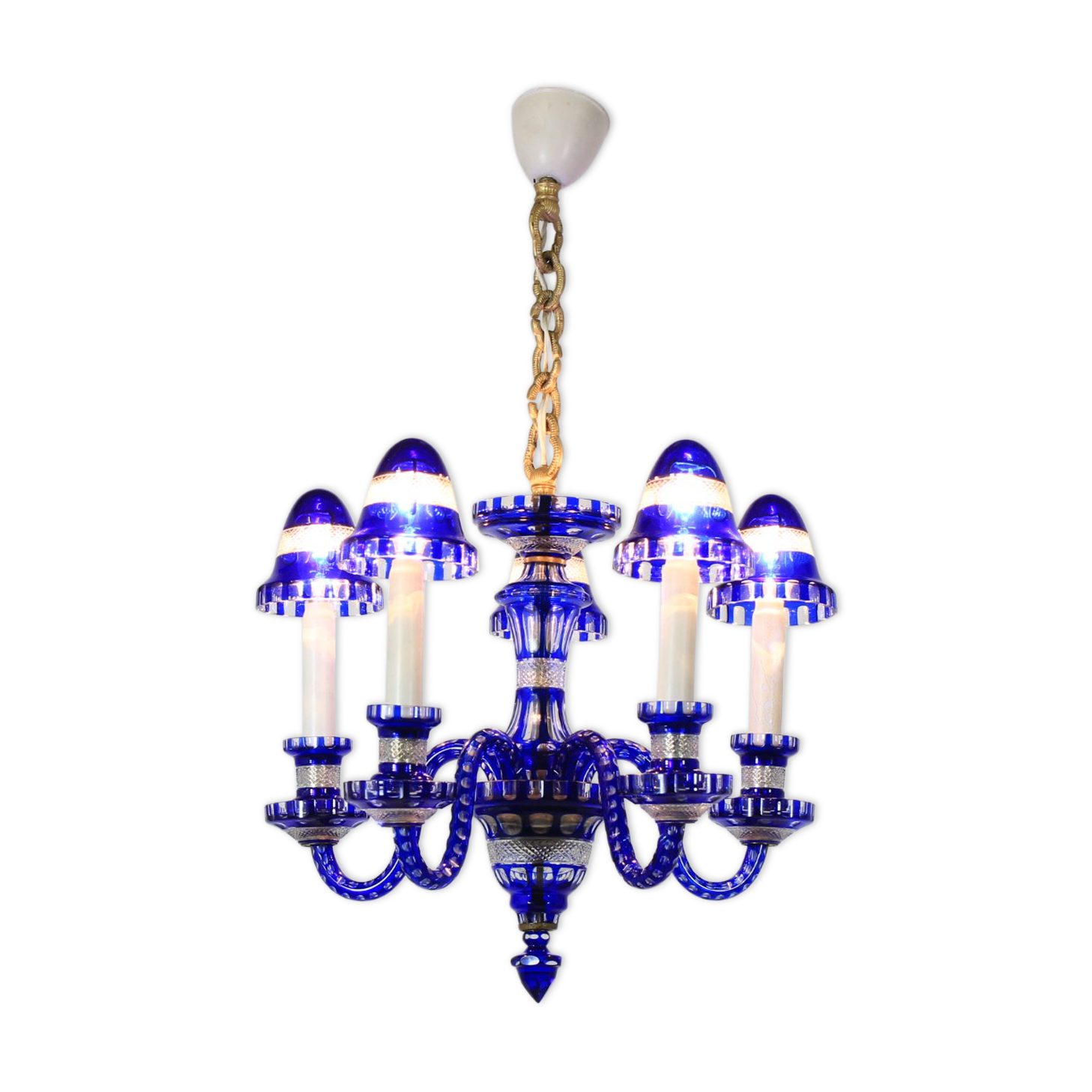 1940s Blue All Glass Chandelier, Czechoslovakia