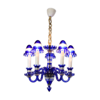 1940s Blue All Glass Chandelier, Czechoslovakia