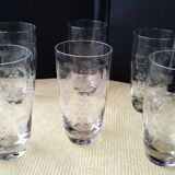 6 Verres à eau , orangeade ou bière en verre Décor gravé