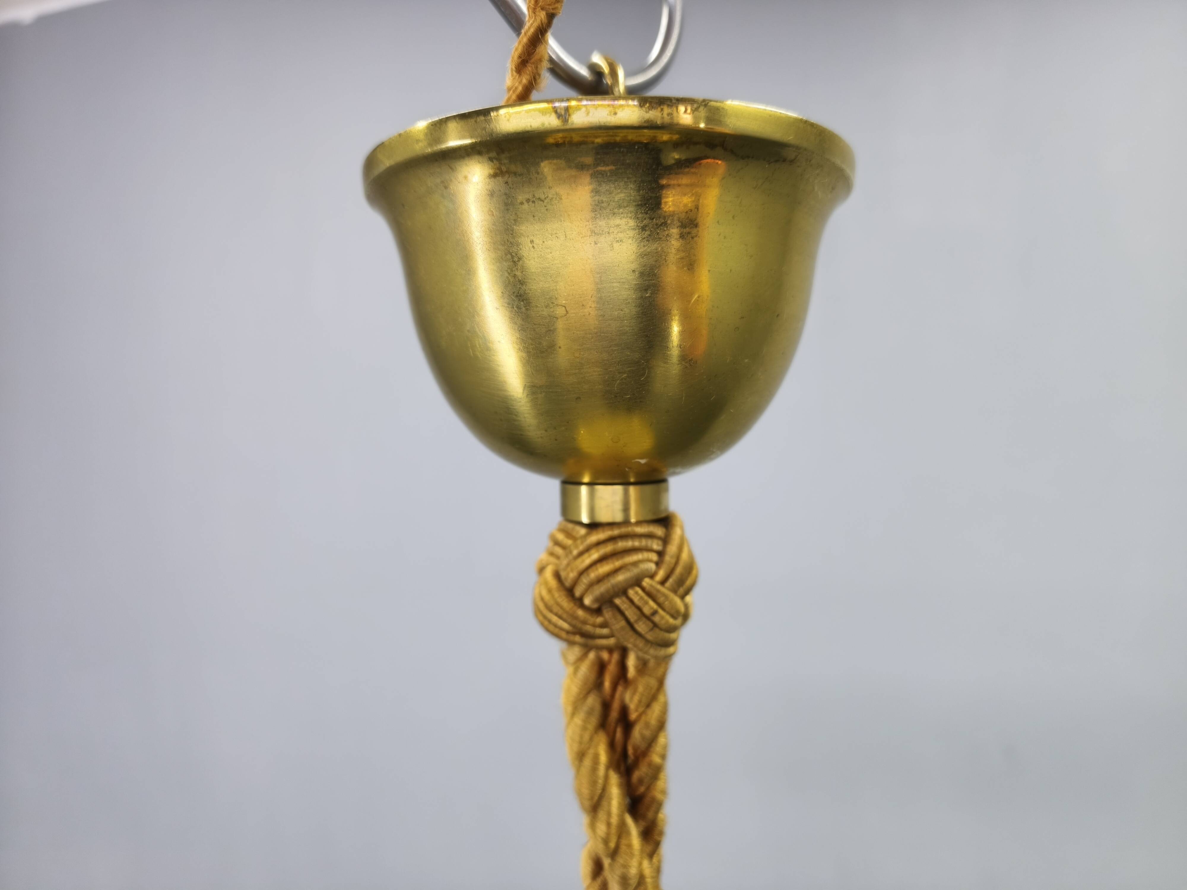 Art Deco Pendant Light, Marbled Glass and Brass, 1930s