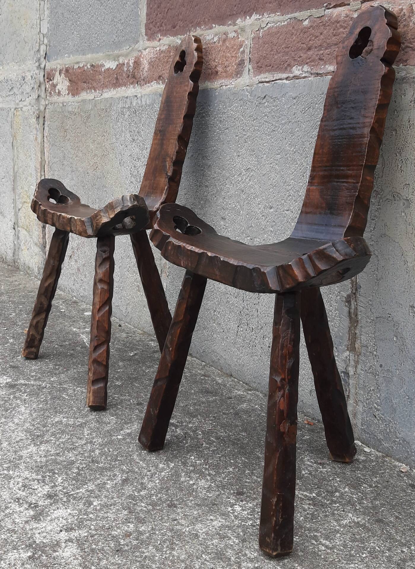 Pair of brutalist tripod stools