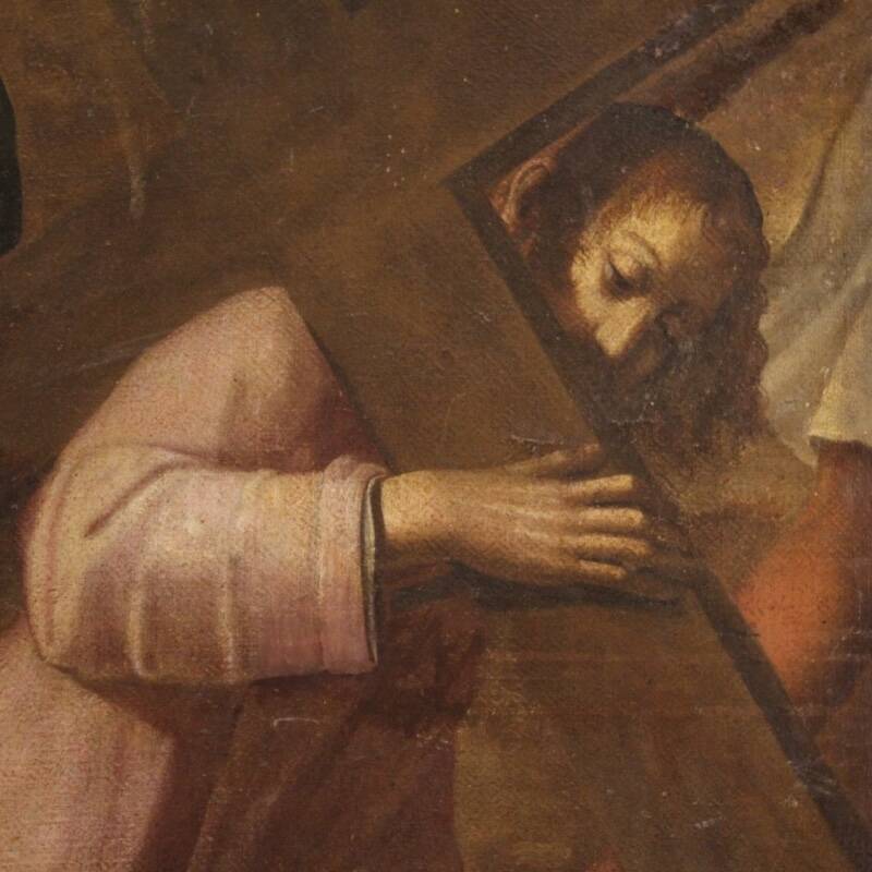 Antique Italian painting of the Way of the Cross, Ascent to Calvary