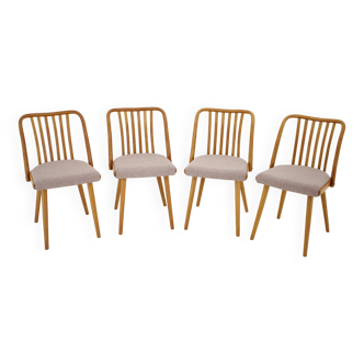 Antonin Suman Set de 4 chaises de salle à manger en chêne, Tchécoslovaquie
