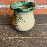 Vintage 1970s Beige Ceramic Vase with Painted Decoration