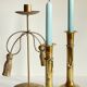Trio of vintage knotted candlesticks brass