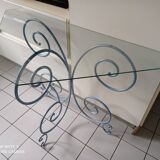 Ancienne console fer forgé dessus verre